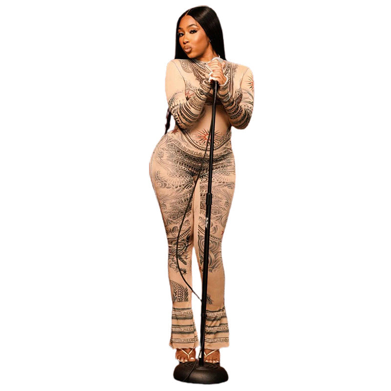 Twos Mesh Print Sexy Jumpsuit