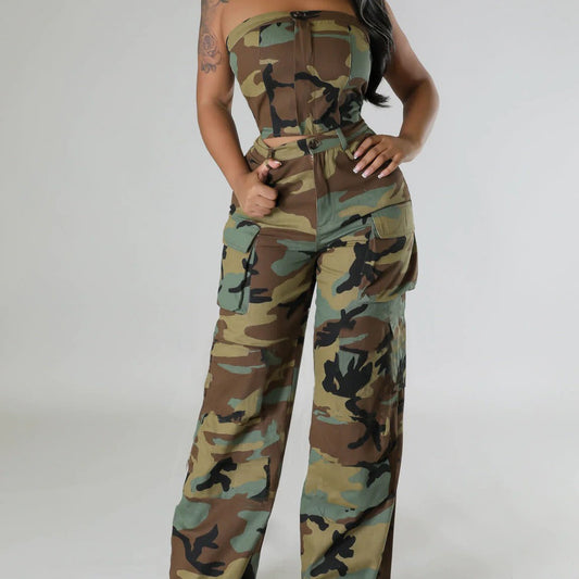 Twos Camouflage Strapless Jumpsuit