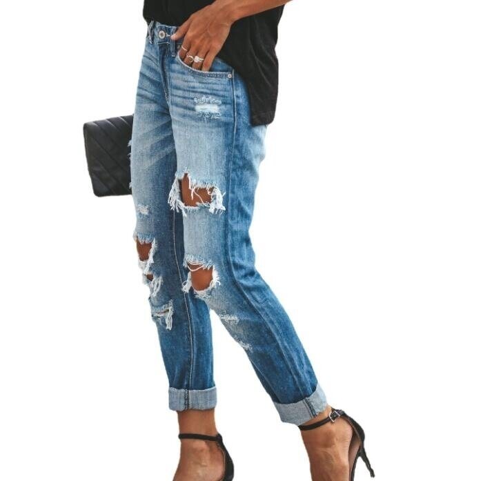 No Stress Distressed Ripped Jeans