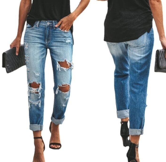 No Stress Distressed Ripped Jeans