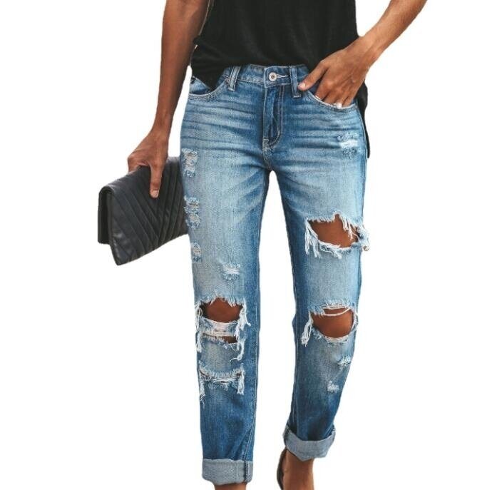 No Stress Distressed Ripped Jeans